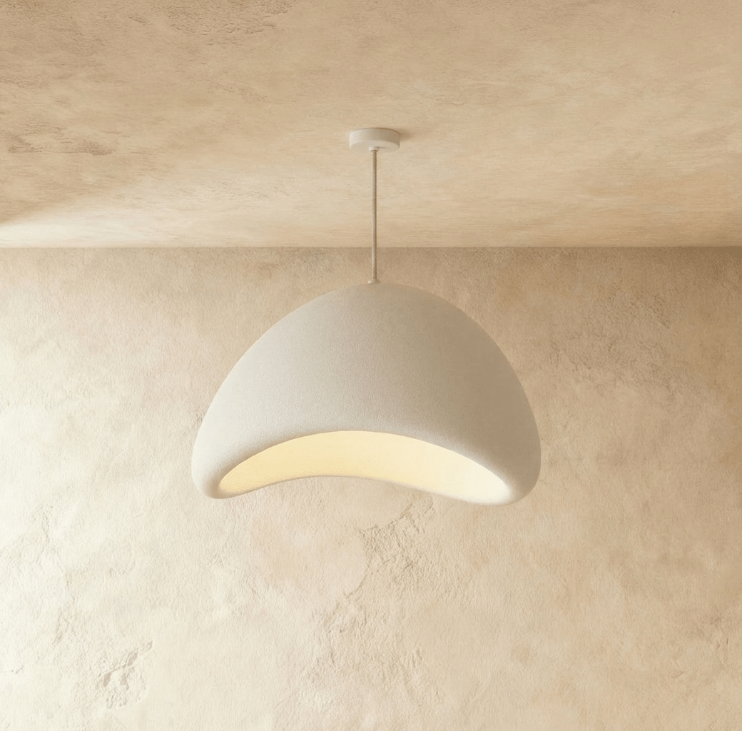 Clérachic Shibui pendant light in the Cone form, the upswept opening reading as a deep saddle rather than a flat rim.