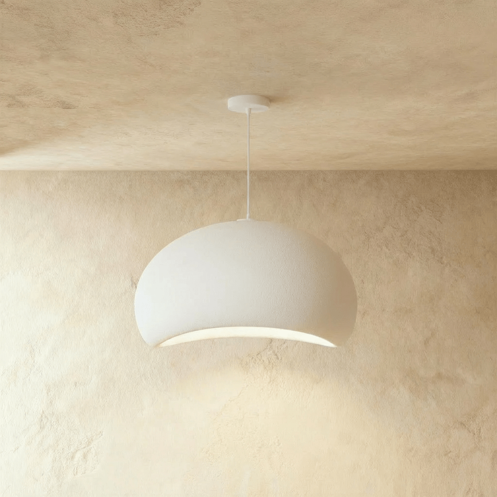 Clérachic Shibui pendant light in the Cloud form, seen square-on with the thin crescent sliver lit beneath the rounded shell.