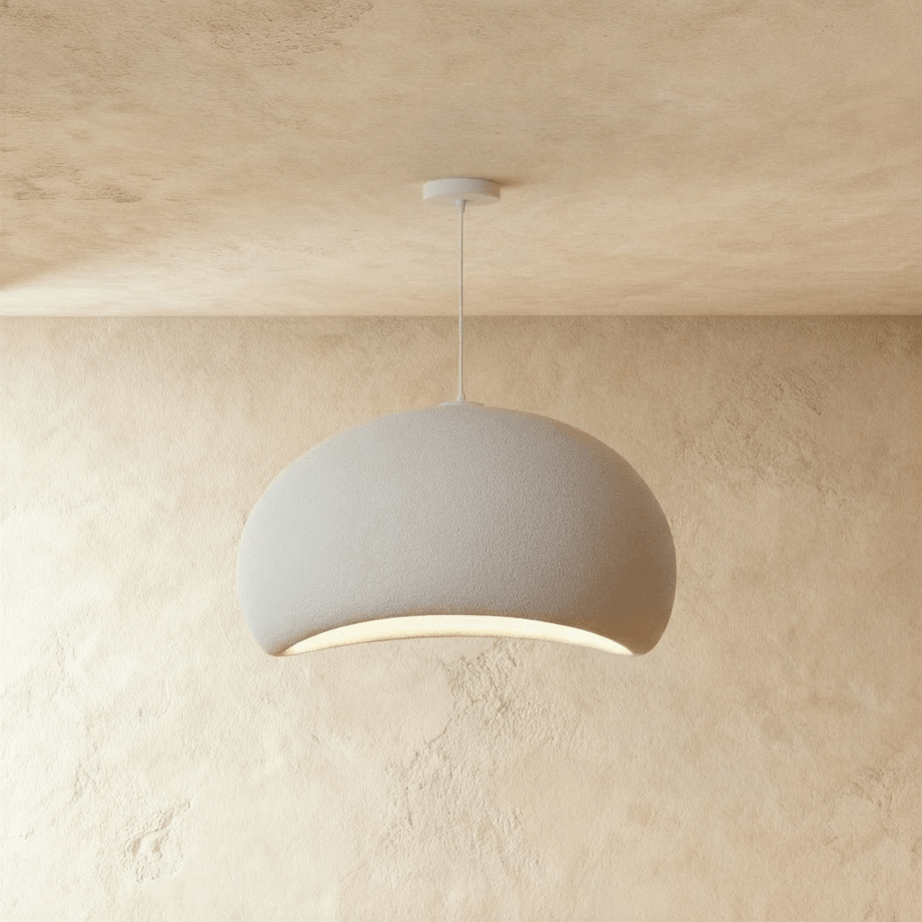 Clérachic Shibui pendant light in the Cloud form, a greyer, deeper white shade with matte grain and no surface shine.