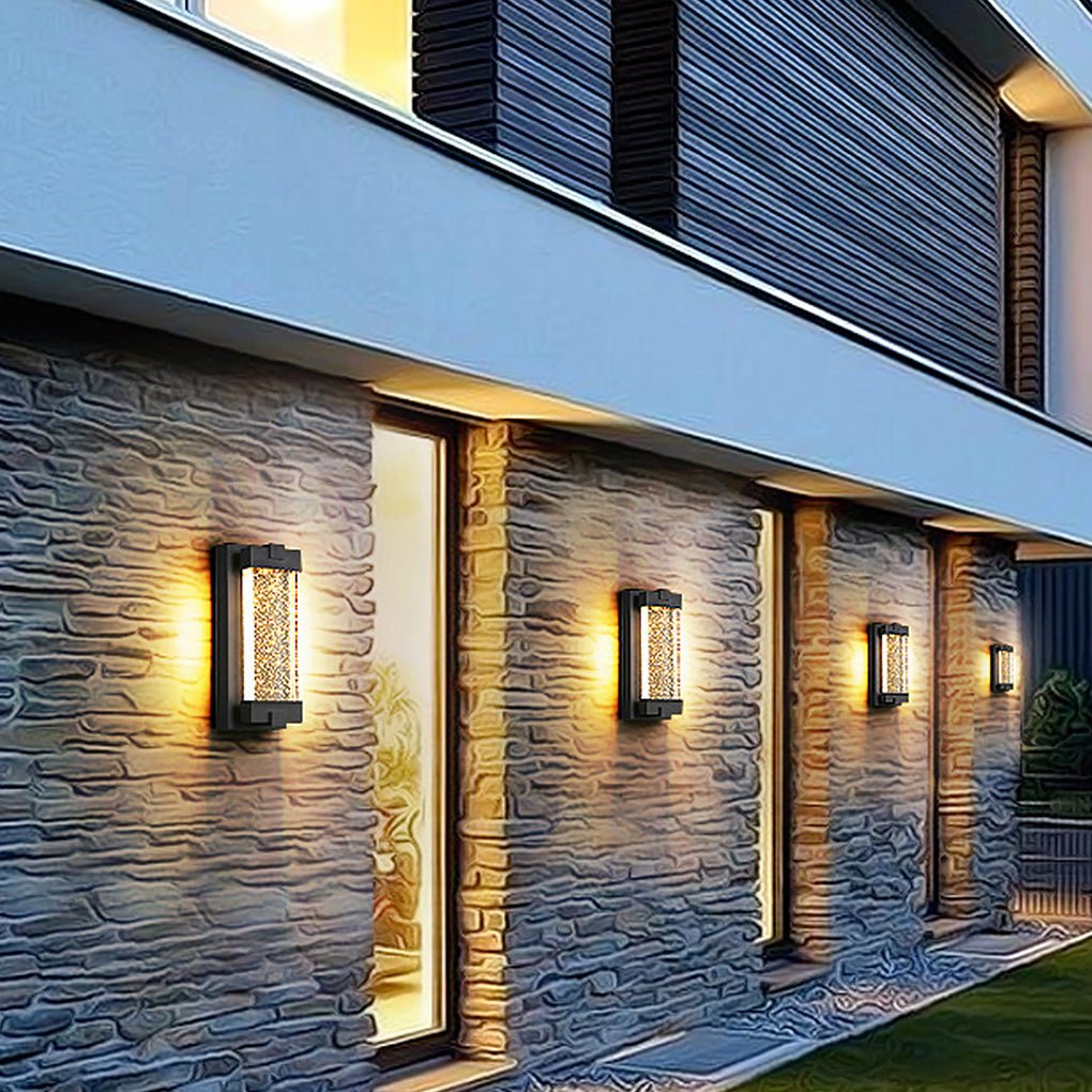 Rectangular Crystal Outdoor Wall Light With Sealed Bubble Glass Design