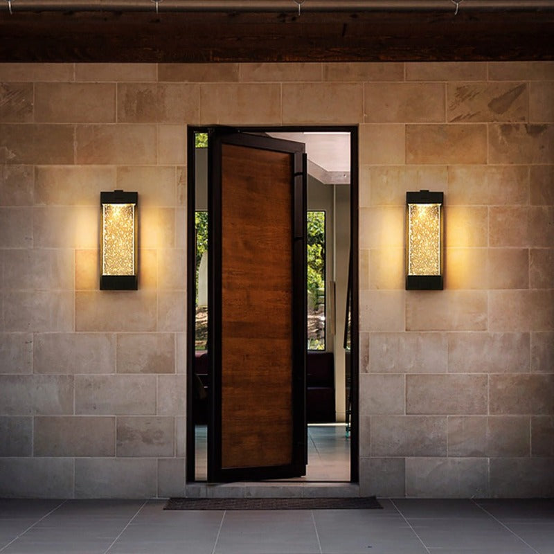 Rectangular Crystal Outdoor Wall Light With Sealed Bubble Glass Design