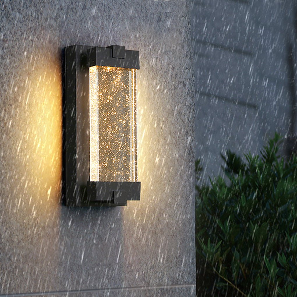 Rectangular Crystal Outdoor Wall Light With Sealed Bubble Glass Design