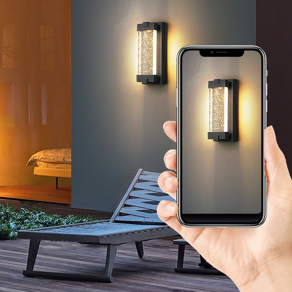 Rectangular Crystal Outdoor Wall Light With Sealed Bubble Glass Design