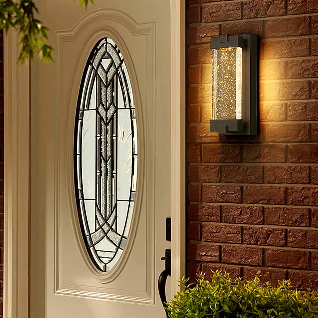 Rectangular Crystal Outdoor Wall Light With Sealed Bubble Glass Design