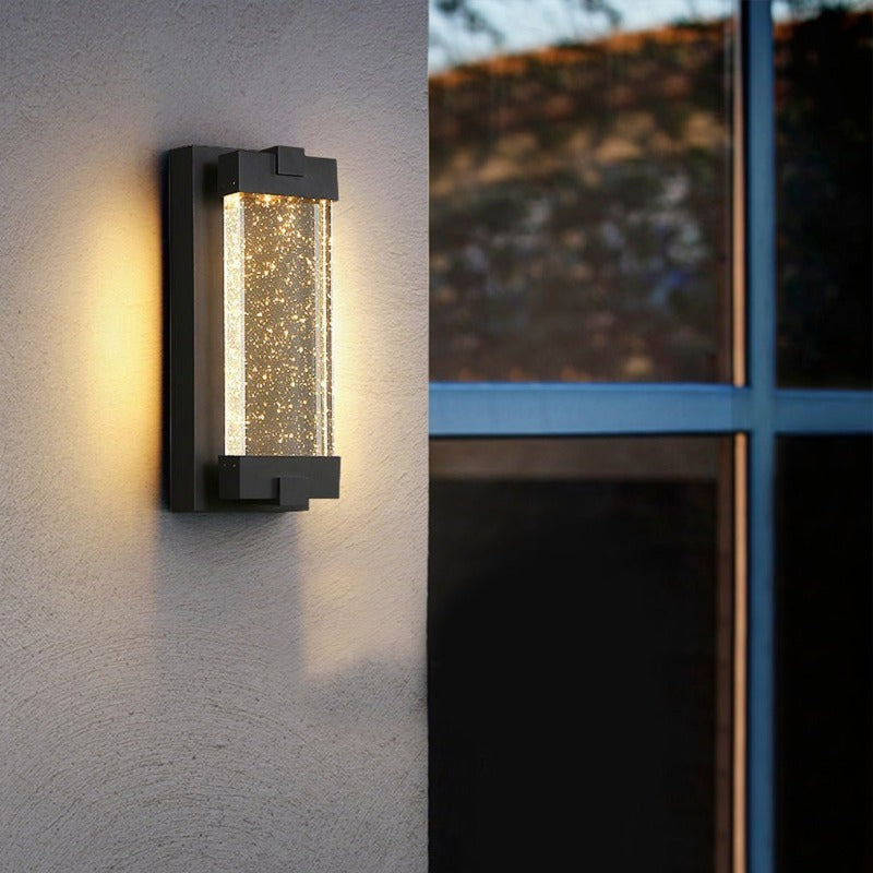 Rectangular Crystal Outdoor Wall Light With Sealed Bubble Glass Design