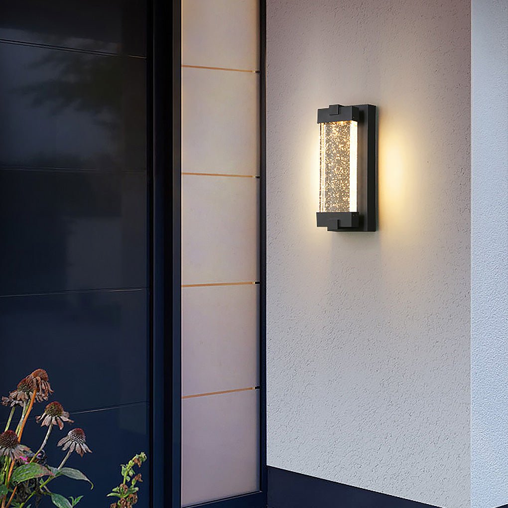 Rectangular Crystal Outdoor Wall Light With Sealed Bubble Glass Design