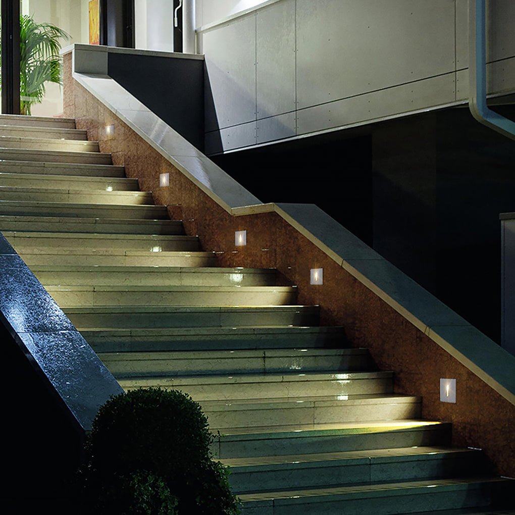 Éclairages d'escalier LED carrés en aluminium, encastrés pour extérieur