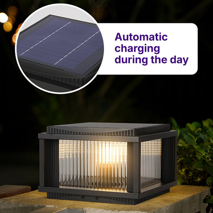 Strge French-Style Aluminum Outdoor Pillar Light, Solar or Hardwired