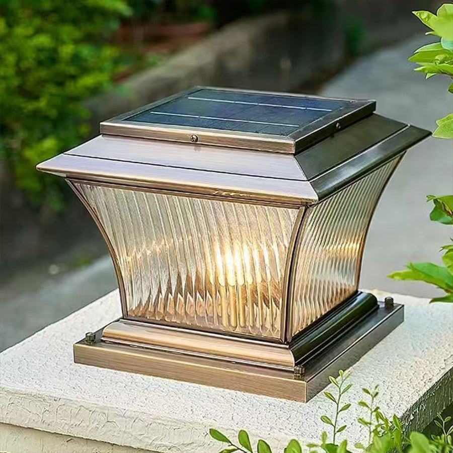 Copper Outdoor Pillar Light With Glass Shade, European-Style Post Lamp