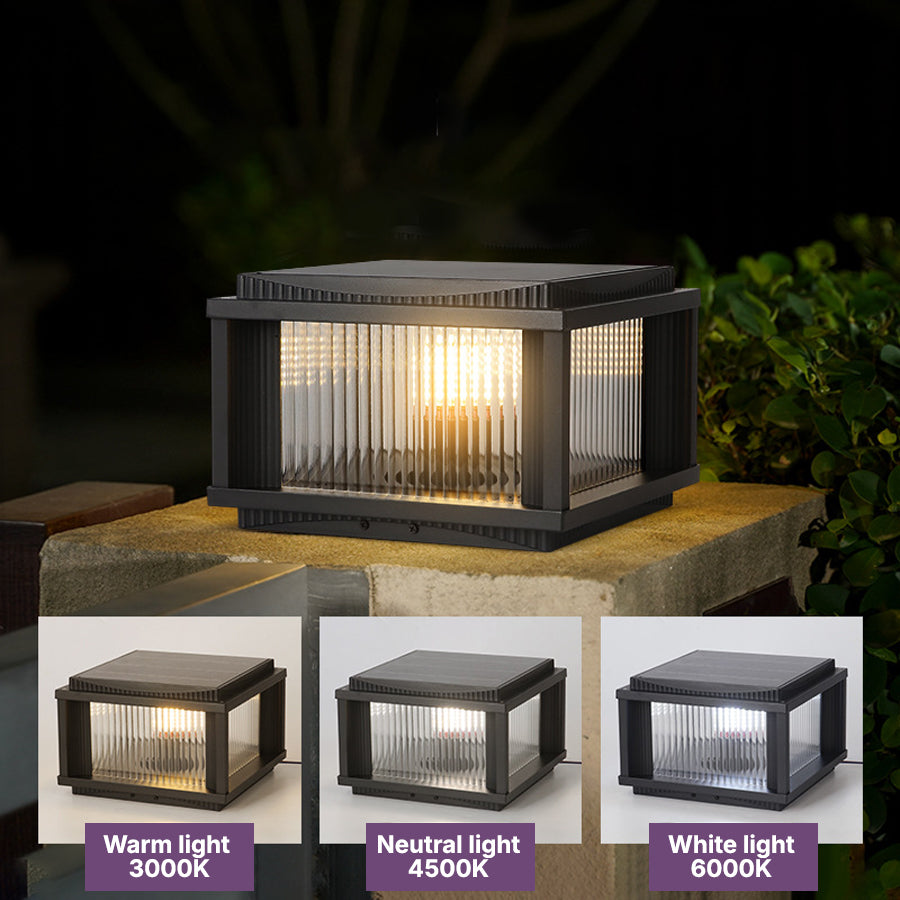 Strge French-Style Aluminum Outdoor Pillar Light, Solar or Hardwired