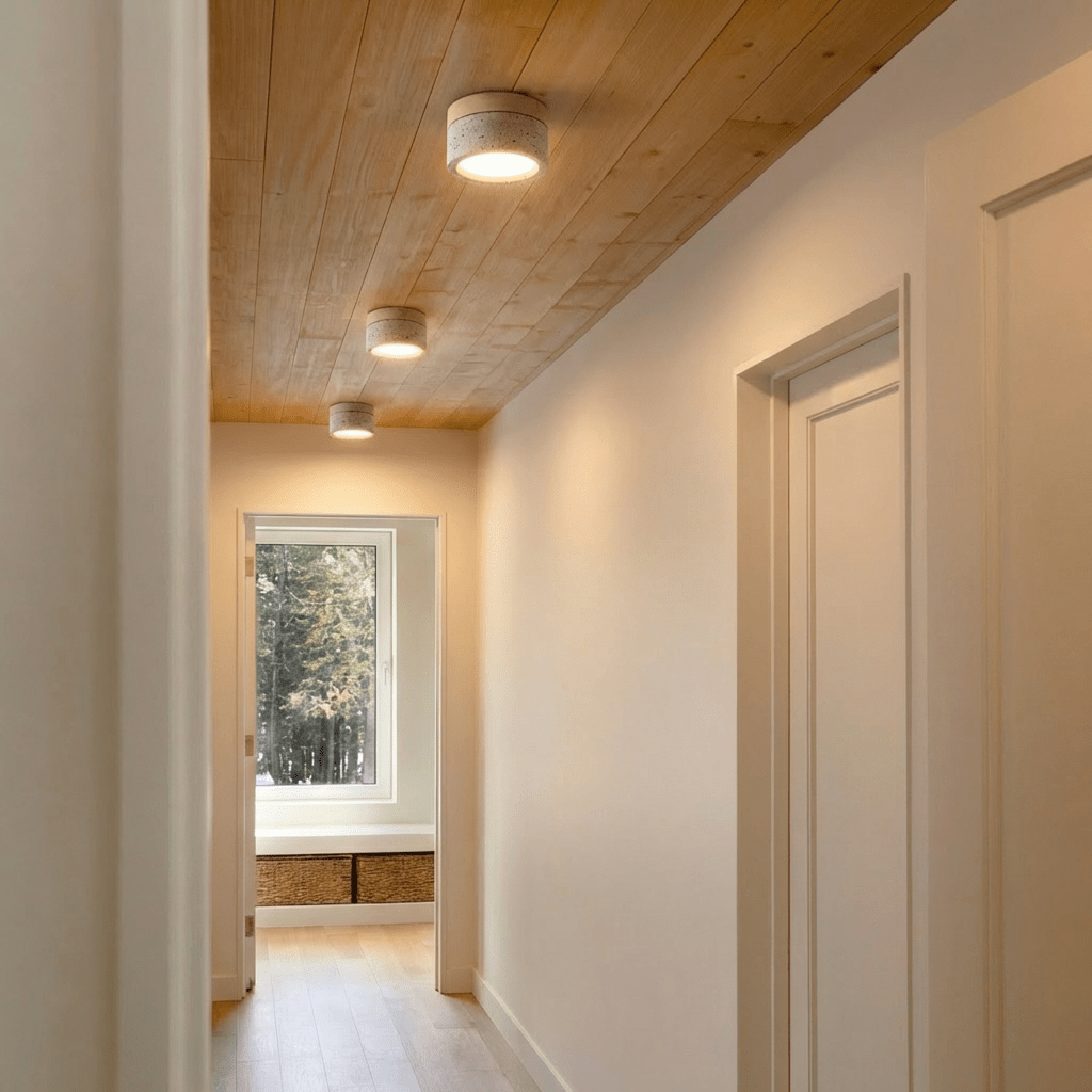 Clérachic oak ceiling spot mounted on a plain ceiling