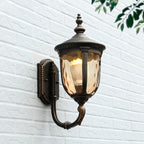 Champagne Glass Outdoor Wall Light With Black Die-Cast Aluminum Frame