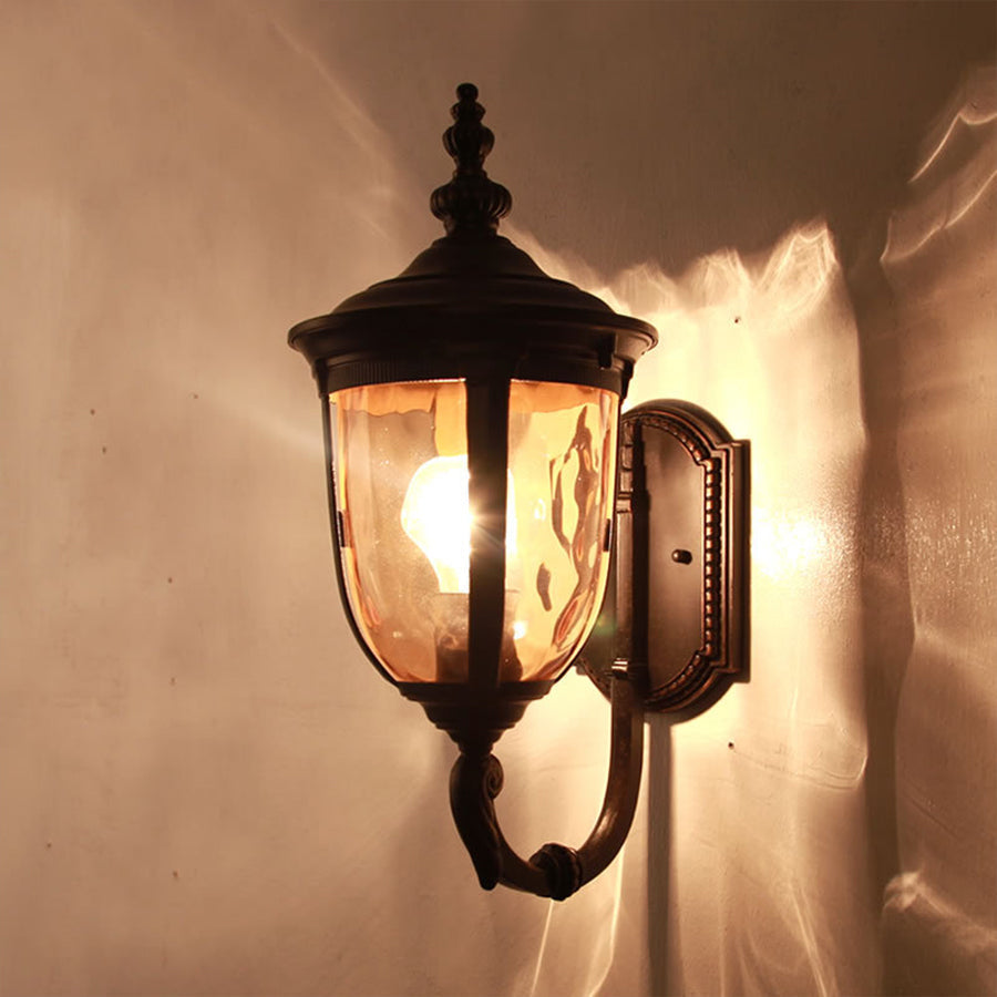 Champagne Glass Outdoor Wall Light With Black Die-Cast Aluminum Frame