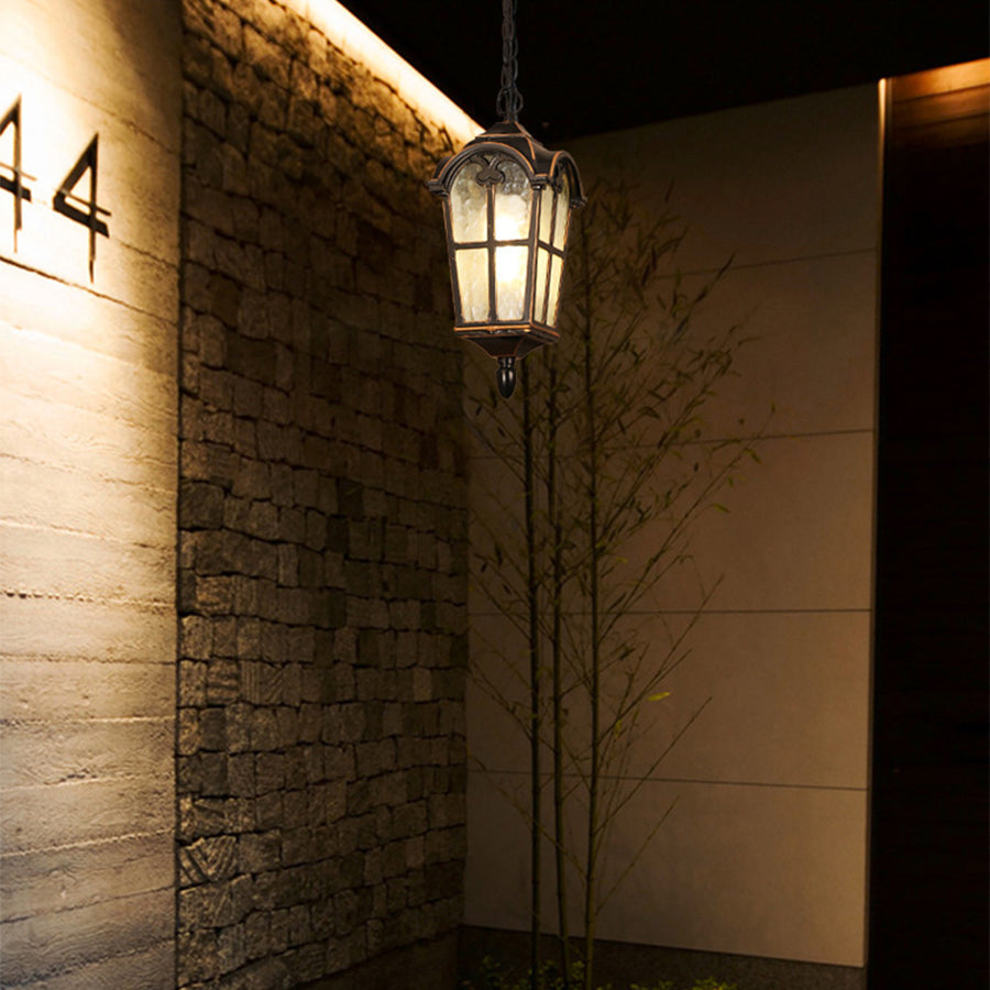 Cast Aluminum Porch Ceiling Light, Roman-Style Glass Shade