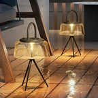 Solar Outdoor Pendant Light With Clear Acrylic Shade, Tri-Color LED