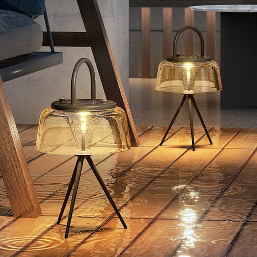Solar Outdoor Pendant Light With Clear Acrylic Shade, Tri-Color LED