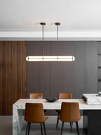 Linear pendant light close-up of the cylindrical bar
