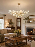 Gingko leaf chandelier fanned wide in a sophisticated interior