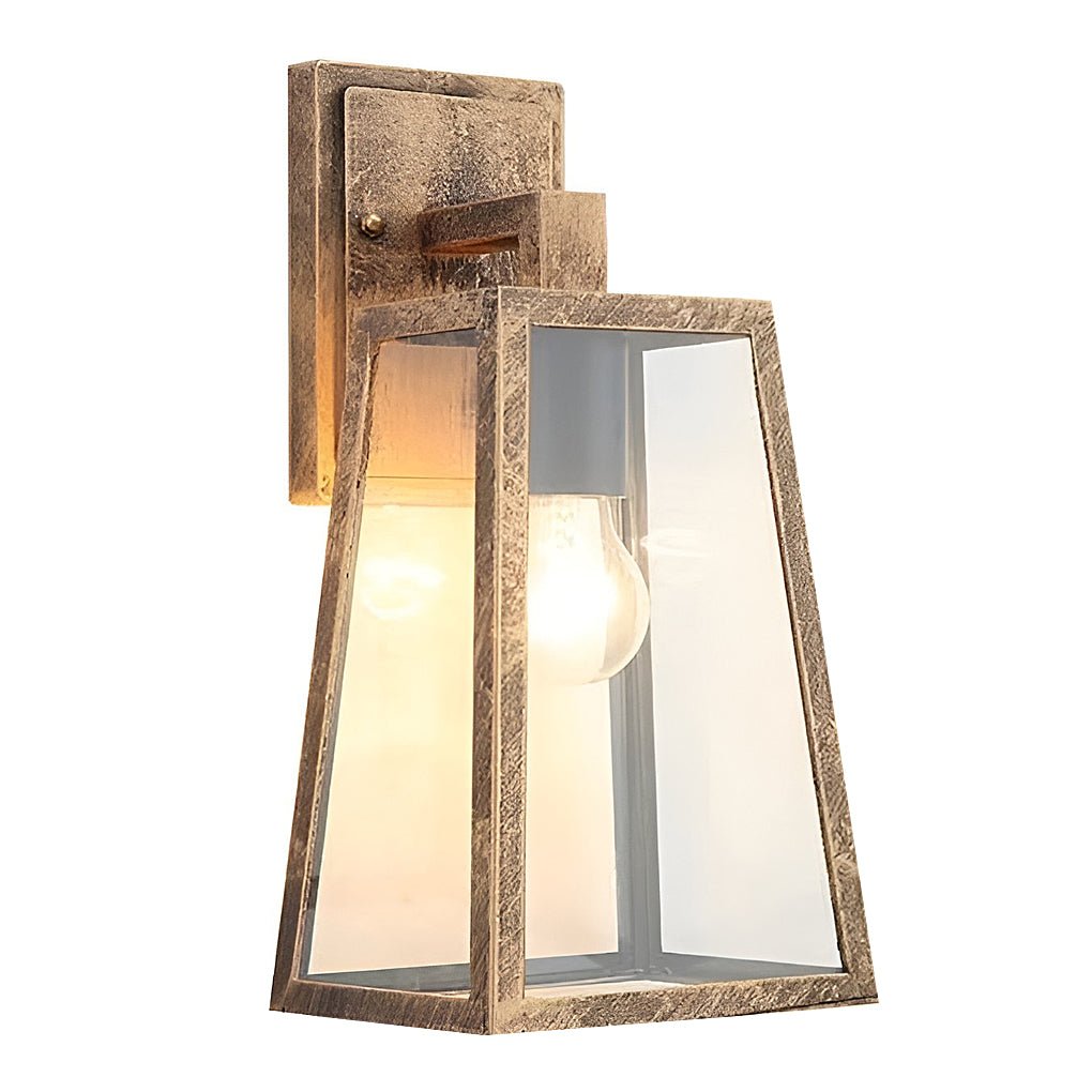 Væglys i støbt aluminium, vintage industrielt finish, udendørs glasskærm