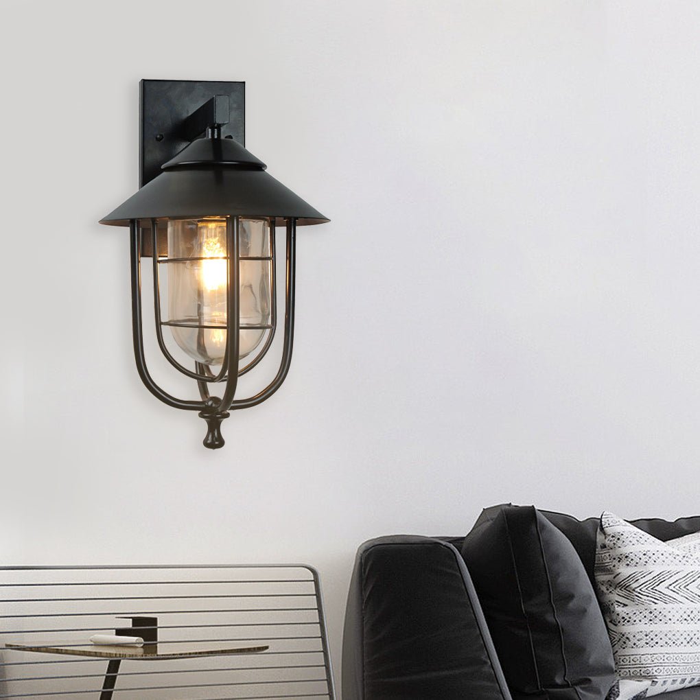 Vintage Industrial Glass Wall Sconce, E27 Iron Outdoor Light Fixture