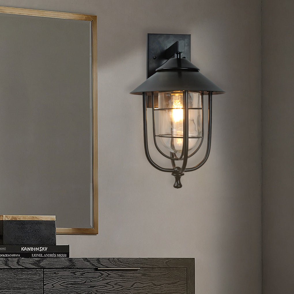 Vintage Industrial Glass Wall Sconce, E27 Iron Outdoor Light Fixture