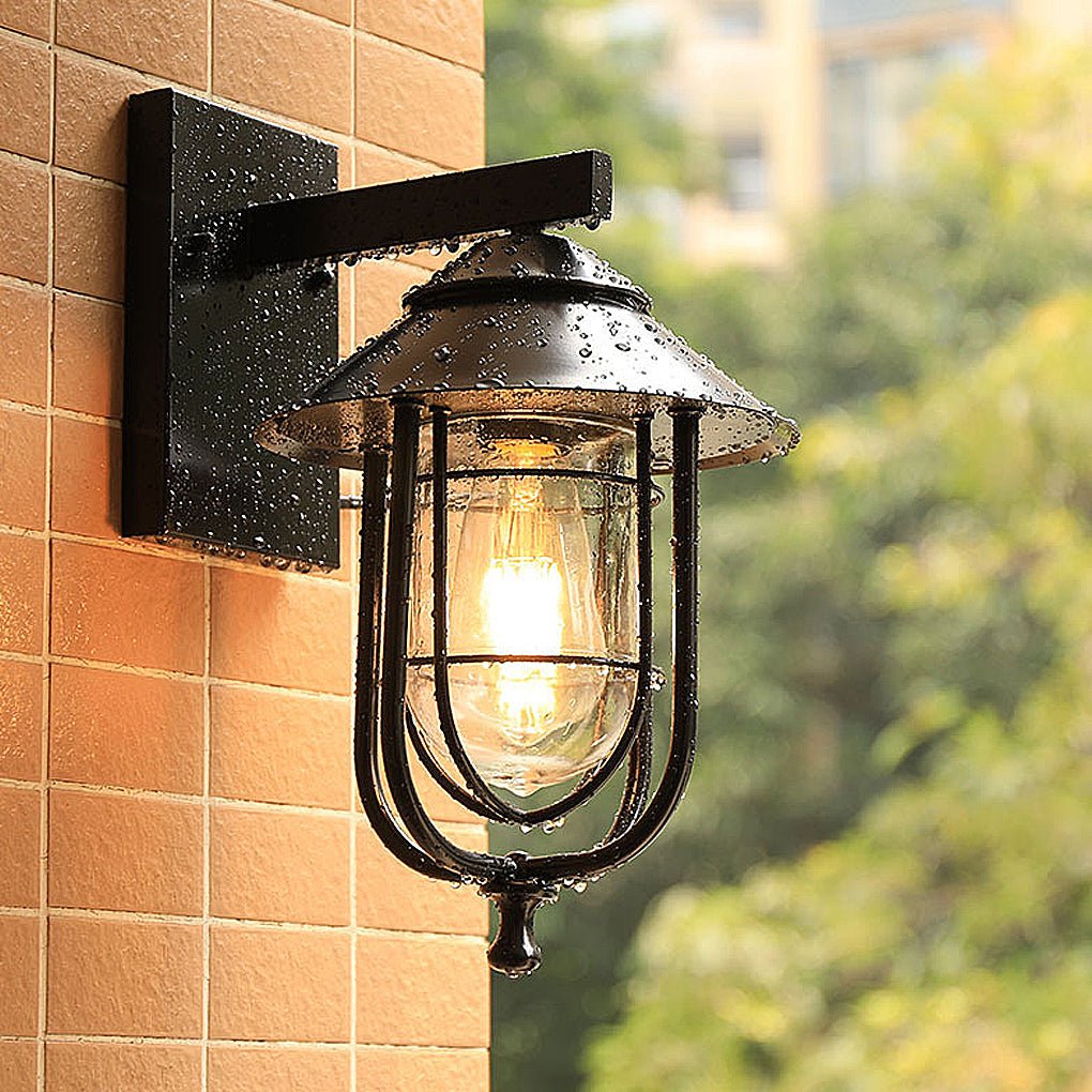 Vintage Industrial Glass Wall Sconce, E27 Iron Outdoor Light Fixture