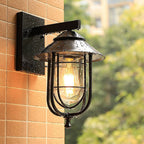 Vintage Industrial Glass Wall Sconce, E27 Iron Outdoor Light Fixture