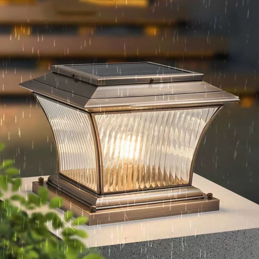 Copper Outdoor Pillar Light With Glass Shade, European-Style Post Lamp