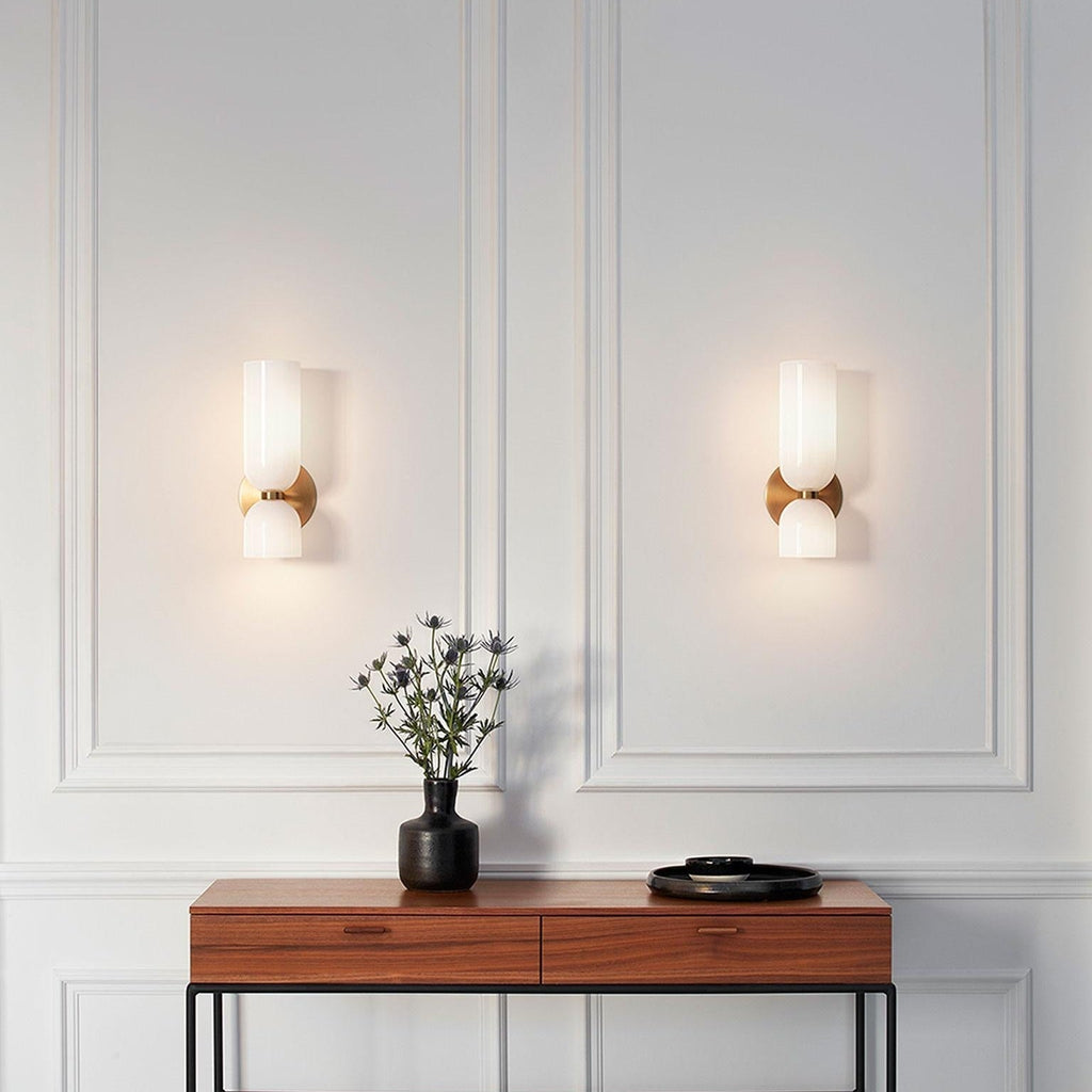 Wall Sconce Light, Valentina Cylindrical Glass Shade, Blue Gray or White