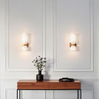 Wall Sconce Light, Valentina Cylindrical Glass Shade, Blue Gray or White