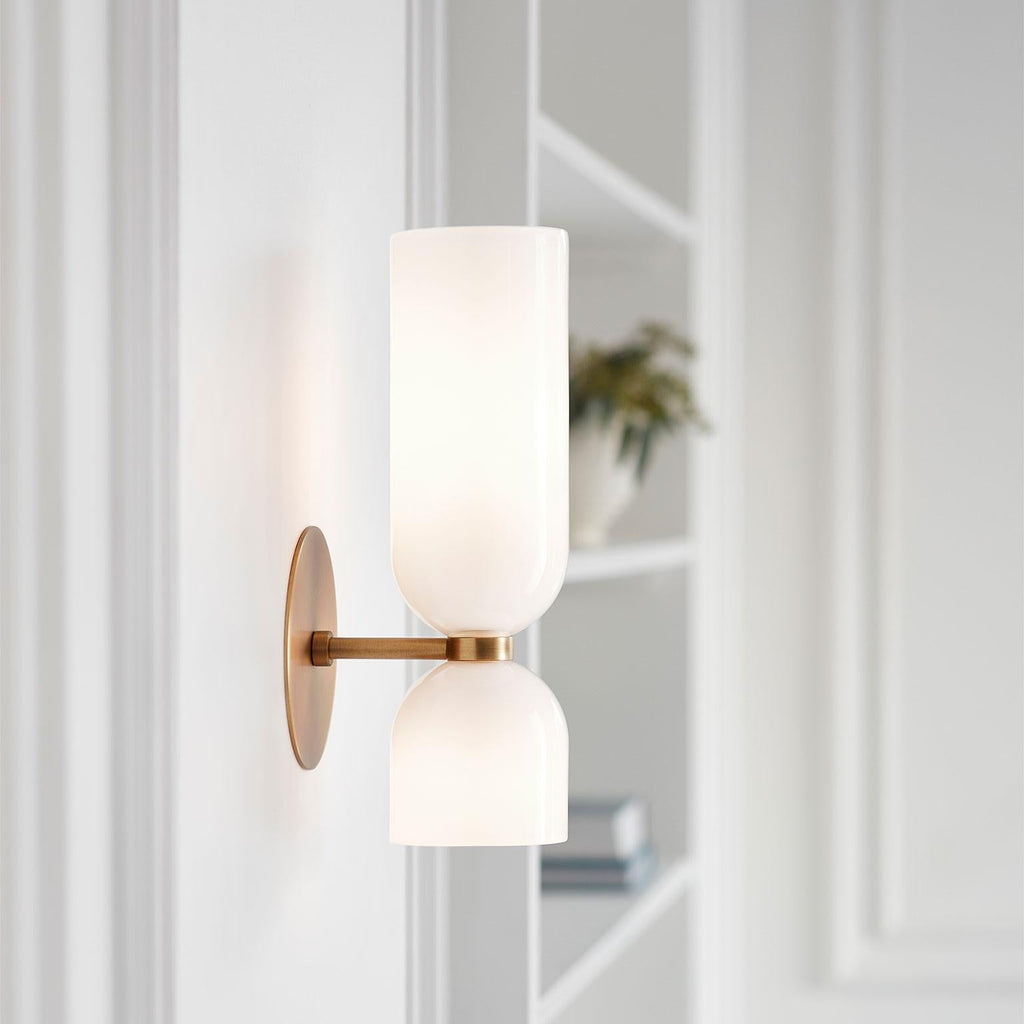 Wall Sconce Light, Valentina Cylindrical Glass Shade, Blue Gray or White