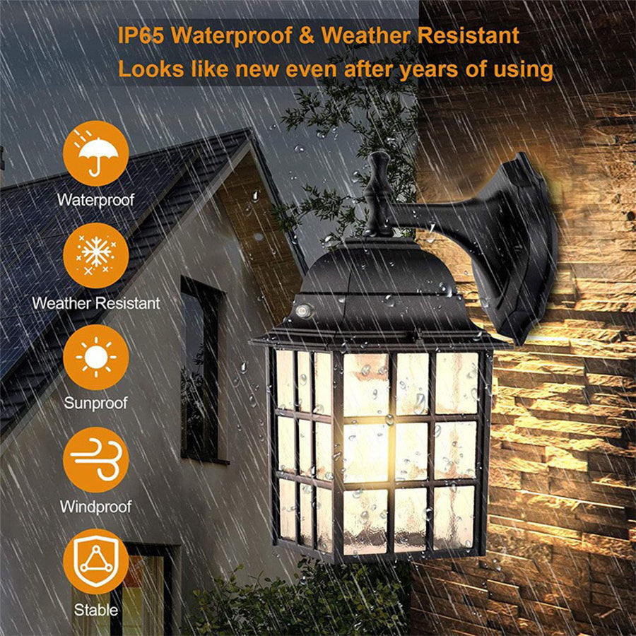 Aluminum Outdoor Wall Light With Clear Glass Shade, Abail Dusk-To-Dawn Sensor