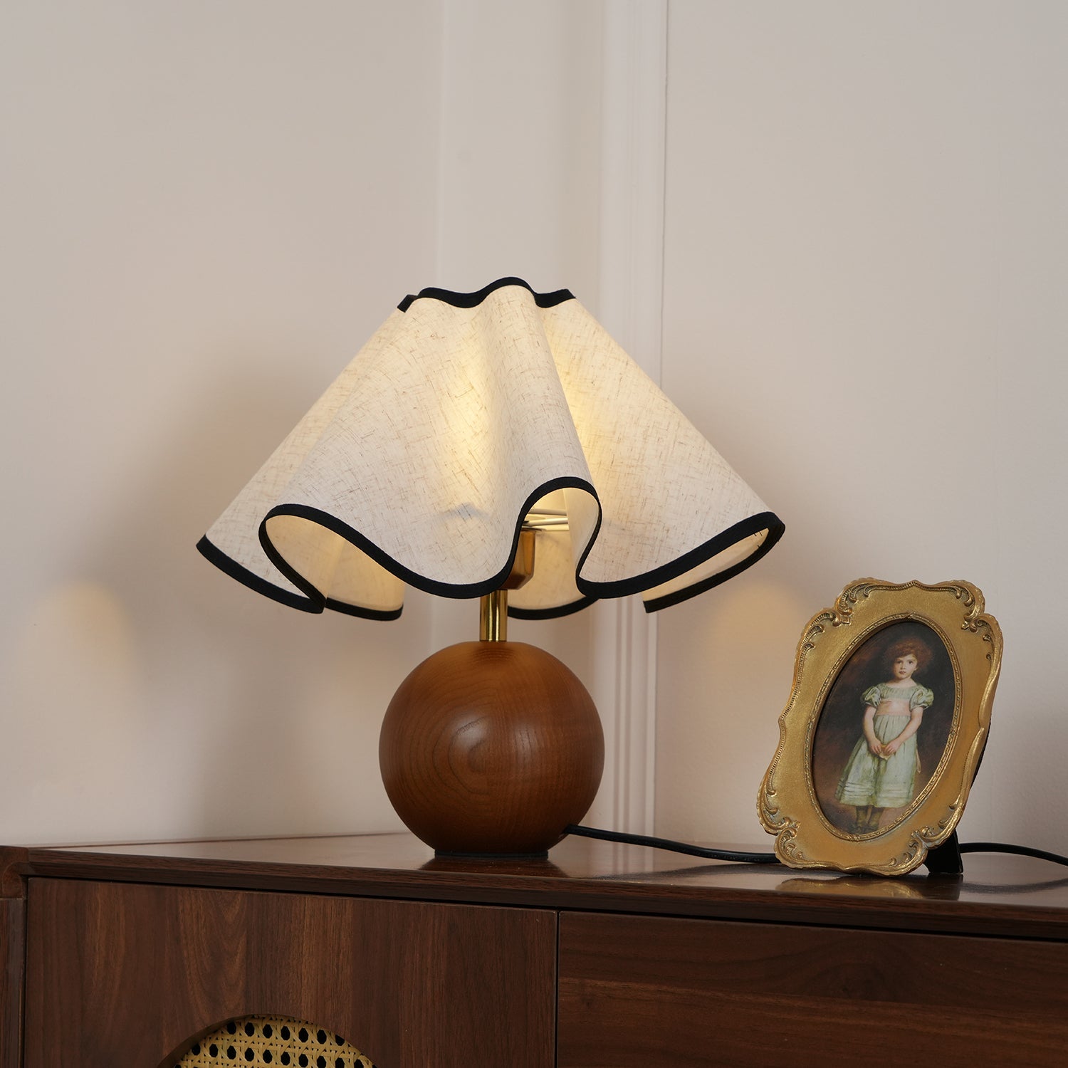 Wavecrest table lamp shade detail catching warm light