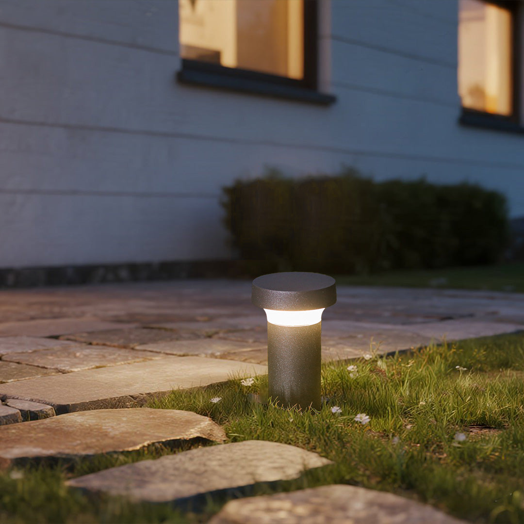 Black Aluminum Bollard Post Light, Warm LED Garden Path Lighting